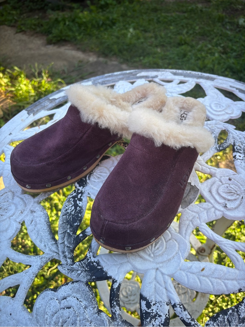 UGG Australia "Kalie" Studded Wooden Suede Clogs